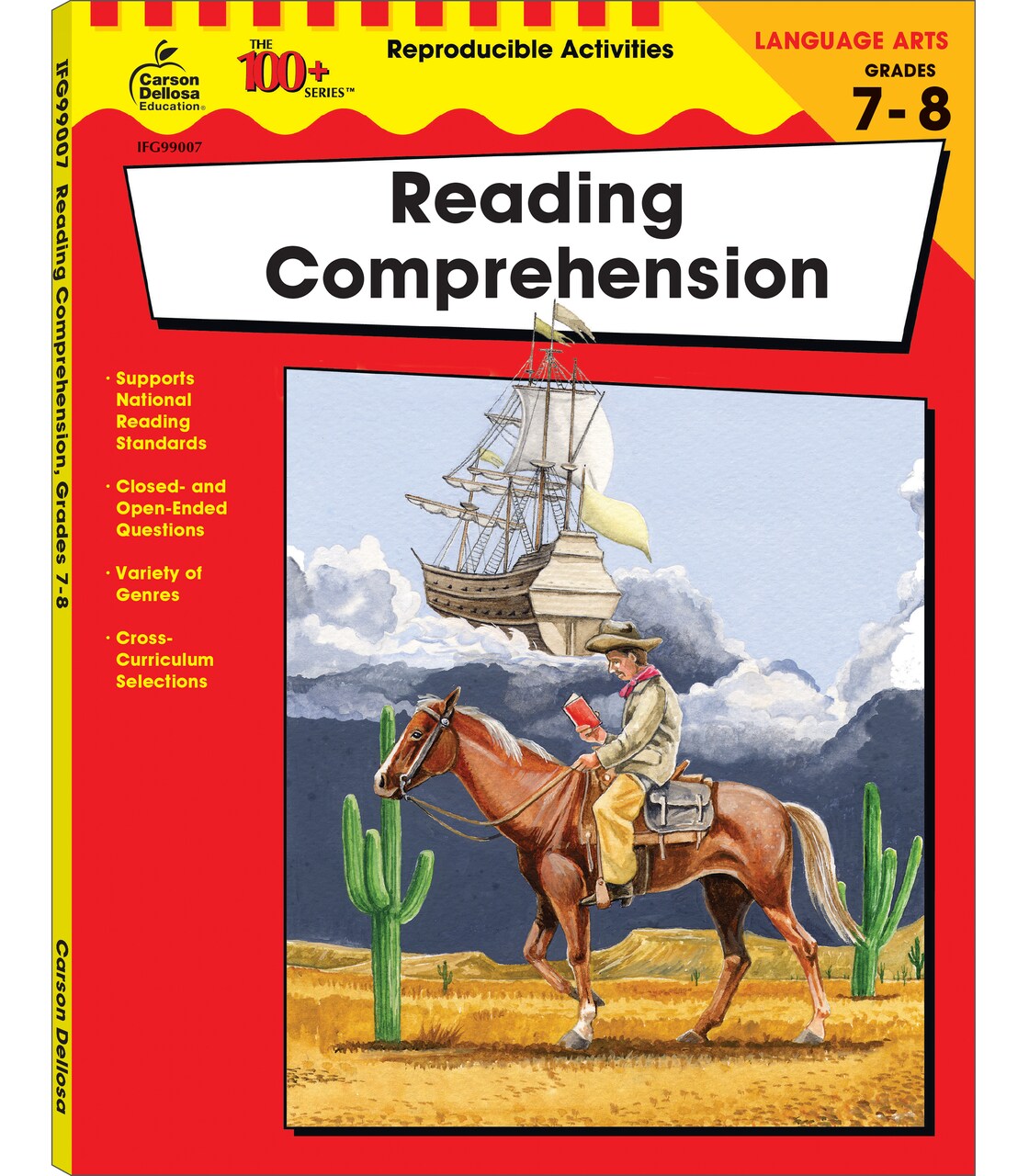 Carson Dellosa The 100 Series Reading Comprehension 7th Grade and 8th Grade Workbook, Nonfiction and Fiction Passages, Poetry, Reproducible Activities, Classroom or Homeschool Curriculum